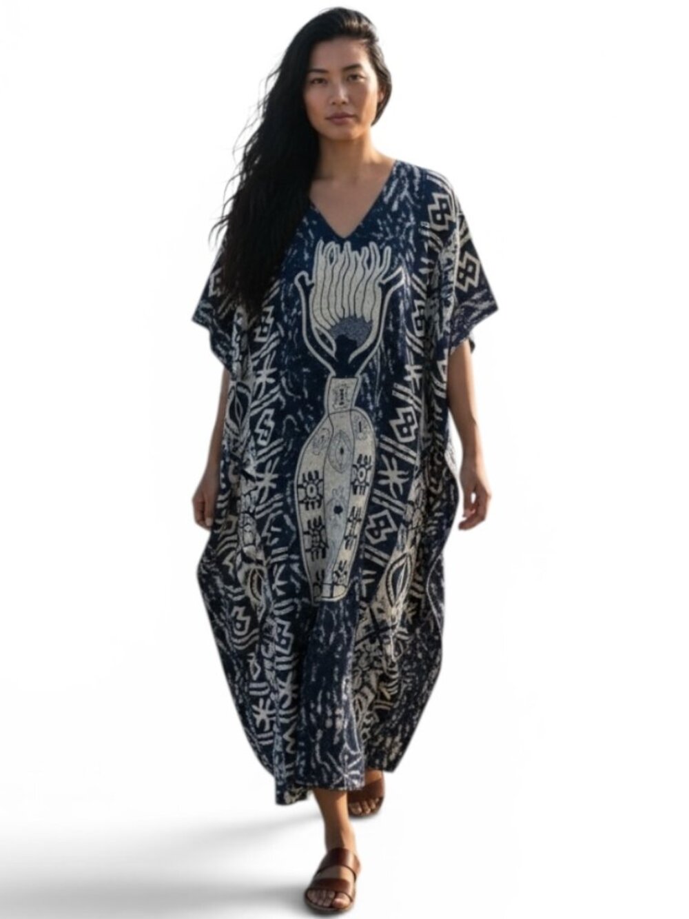 Women’s Navy & White Printed Kaftan with Matching Scarf